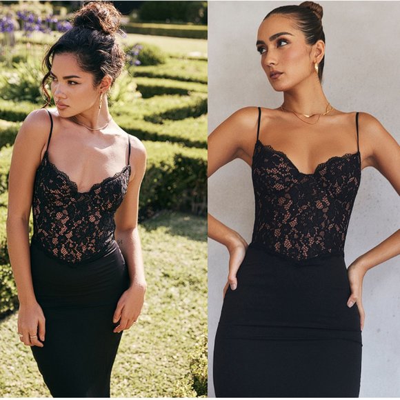 House of CB 'Cara' Black Corset Illusion Lace Maxi Dress NWOT - Picture 6 of 11